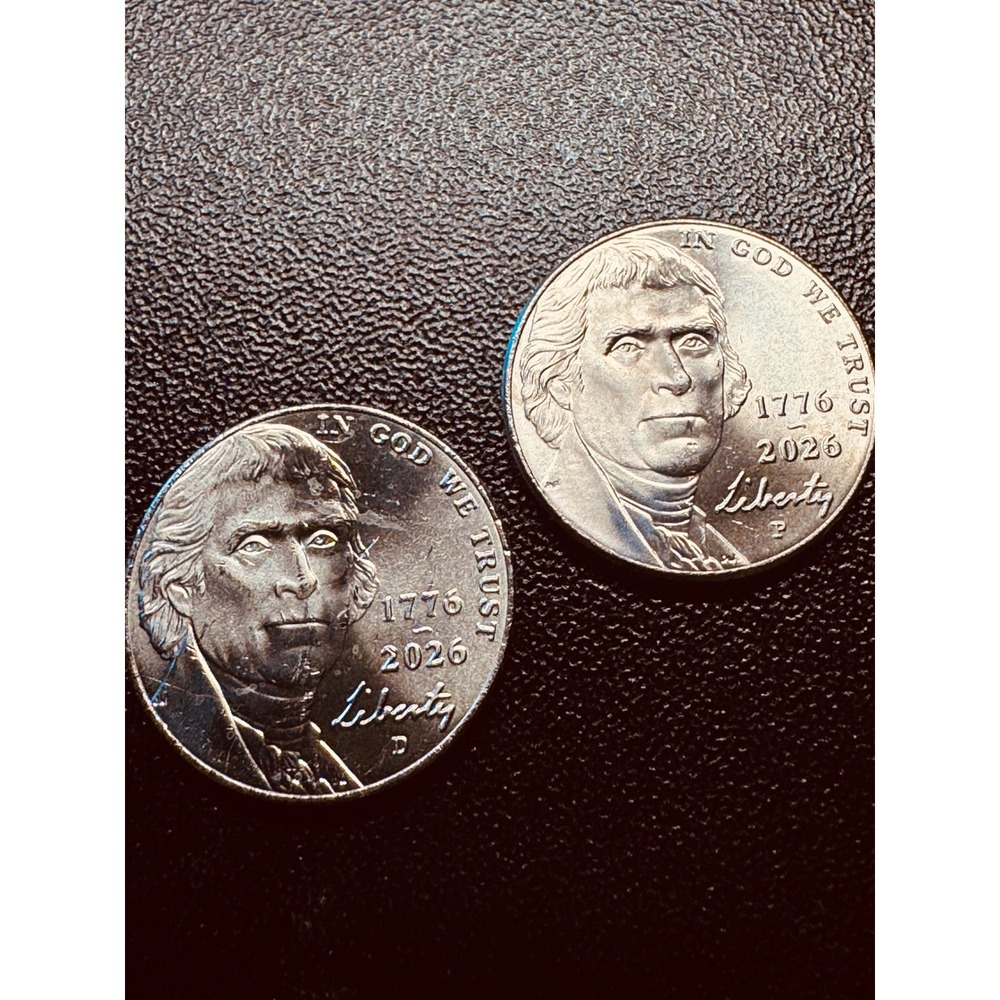 2026 P & D Jefferson Nickel 1776-2026 Semicentennial 5 Cent Coin Set 2pc